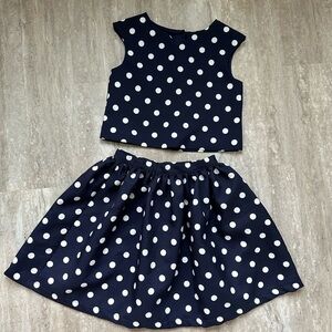 Pippa & Julie Navy Polka Dot Skirt Set